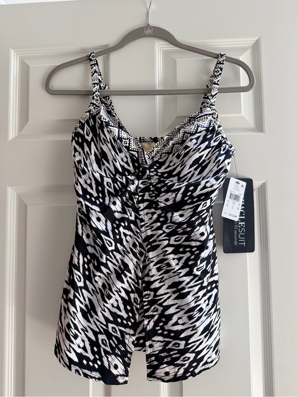 Miraclesuit Black and White Tankini Swim Top with V-Neck